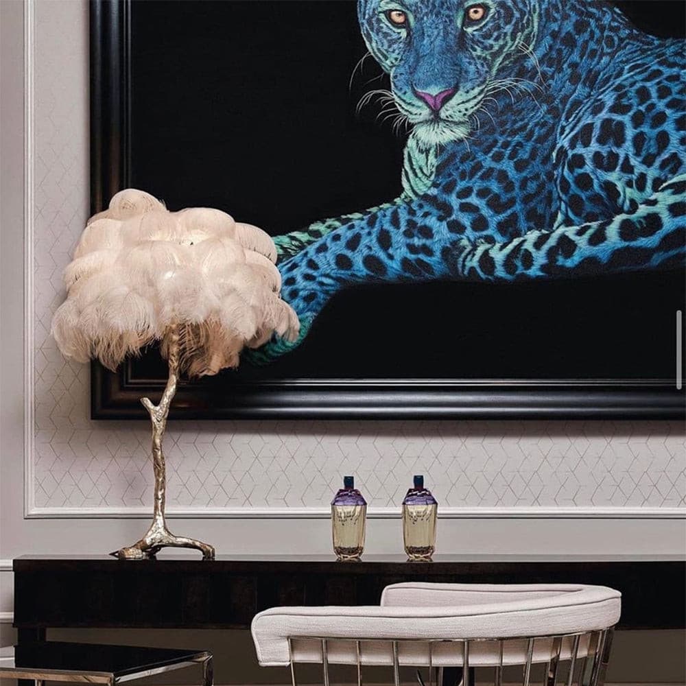 Feather Table Lamp  Gold Base with Pink Ostrich Plumes - Product detail 7