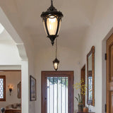Victorian Outdoor Pendant Light  Black Metal Glass Lantern - Detailed view