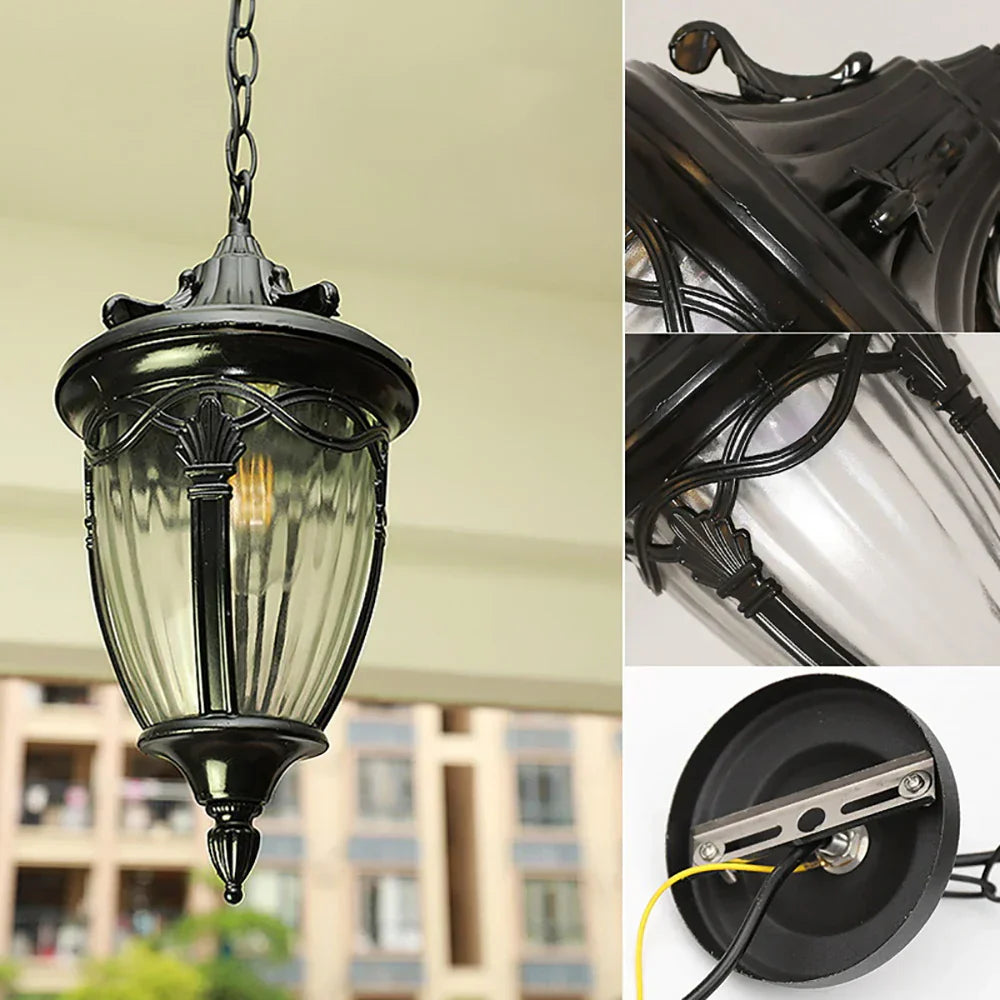 Victorian Outdoor Pendant Light  Black Metal Glass Lantern - Product detail 5