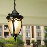 Victorian Outdoor Pendant Light  Black Metal Glass Lantern - Product showcase