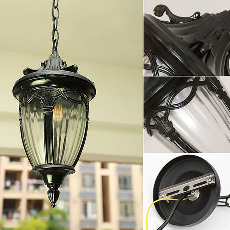 Victorian Outdoor Pendant Light  Black Metal Glass Lantern - Product detail 6