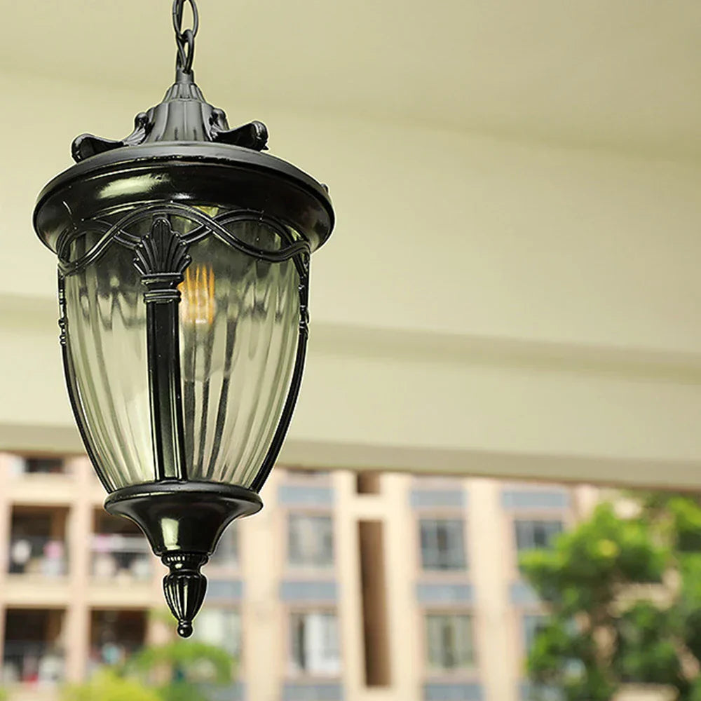 Victorian Outdoor Pendant Light  Black Metal Glass Lantern - Product detail 4