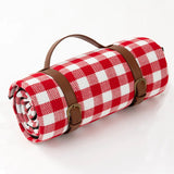 Classic Picnic Blanket  Red Gingham Pattern With Leather Straps - Product showcase