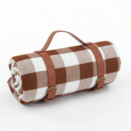 Classic Picnic Blanket  Red Gingham Pattern With Leather Straps - Product detail 15