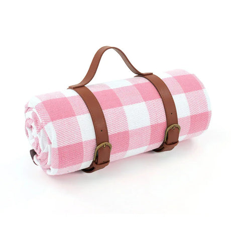 Classic Picnic Blanket  Red Gingham Pattern With Leather Straps - Product detail 18