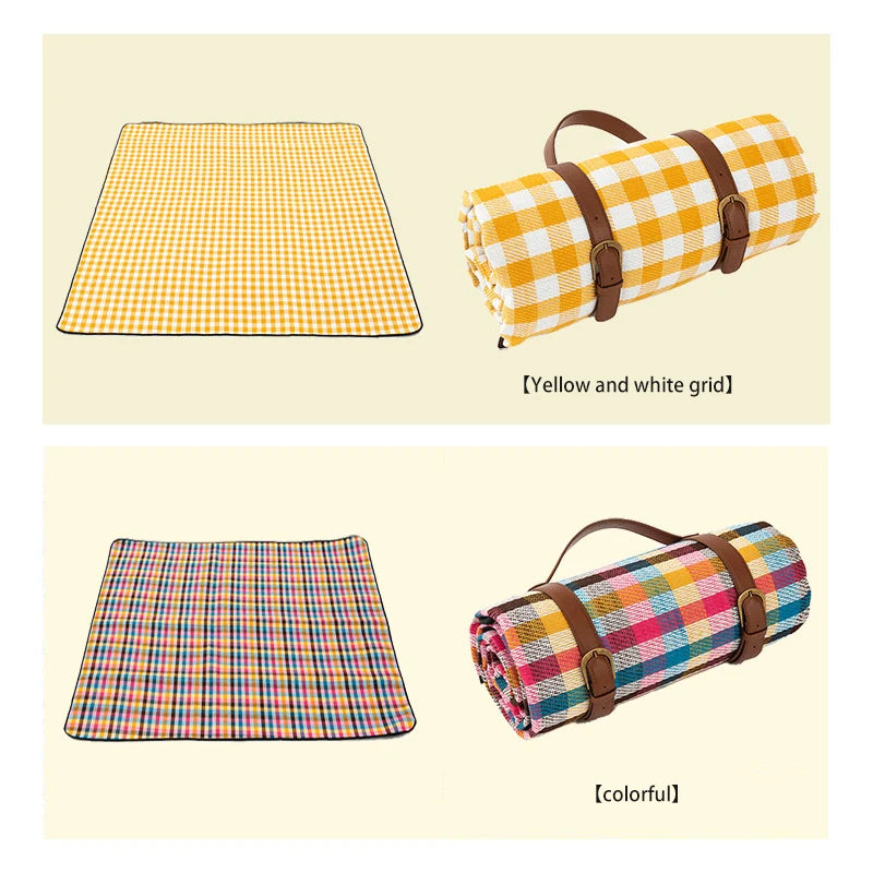 Classic Picnic Blanket  Red Gingham Pattern With Leather Straps - Product detail 6
