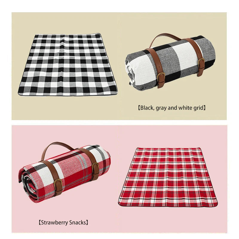 Classic Picnic Blanket  Red Gingham Pattern With Leather Straps - Product detail 7