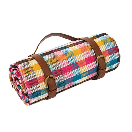 Classic Picnic Blanket  Red Gingham Pattern With Leather Straps - Product detail 8
