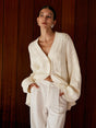 Oversized Cable Knit Cardigan  Cream Cotton Blend V-Neck - Product showcase