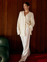 Oversized Cable Knit Cardigan  Cream Cotton Blend V-Neck - Product example