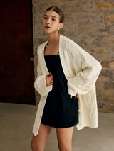 Oversized Cable Knit Cardigan  Cream Cotton Blend V-Neck - Product detail 5