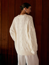 Oversized Cable Knit Cardigan  Cream Cotton Blend V-Neck - Product detail 7