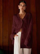 Oversized Cable Knit Cardigan  Cream Cotton Blend V-Neck - Product detail 8