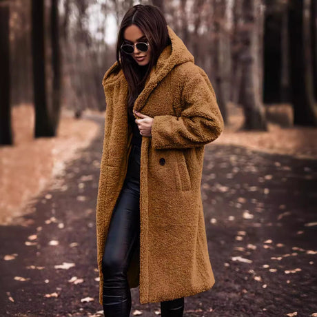 Luxury Wool Winter Coat  Hooded Full Length Burgundy Design - Detailed view