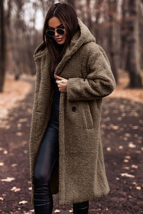 Luxury Wool Winter Coat  Hooded Full Length Burgundy Design - Product detail 6