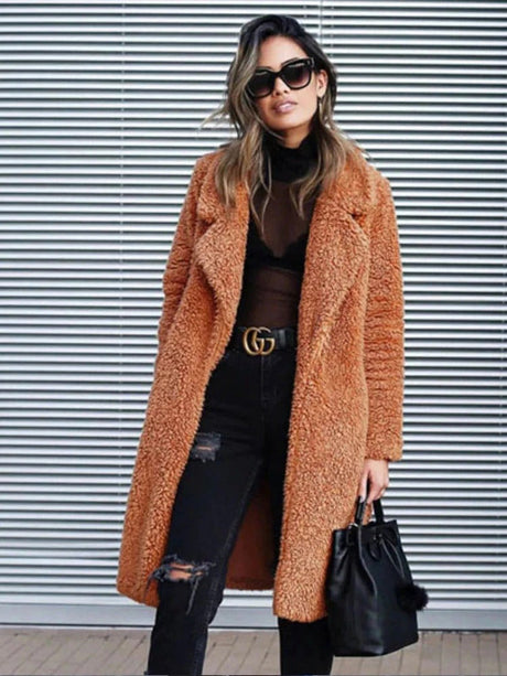 Plush Teddy Coat  Long Oversized Winter Outerwear - Detailed view