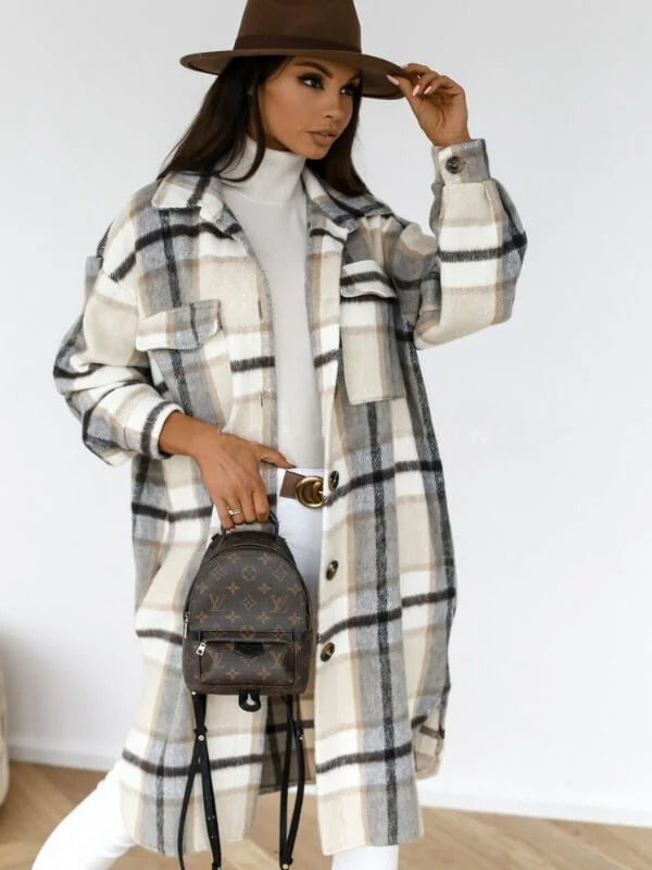 Plaid Wool Blend Coat  Oversized Check Pattern - Product showcase