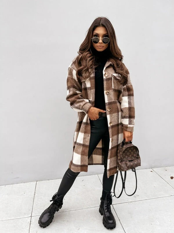 Plaid Wool Blend Coat  Oversized Check Pattern - Product example