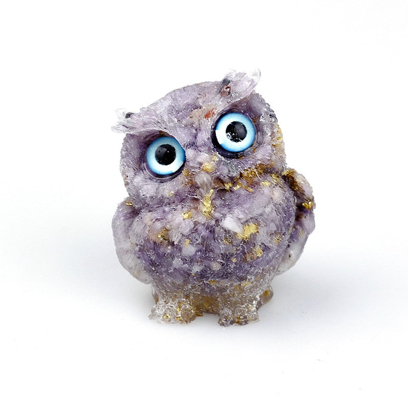 Natural Crystal Owl Figurine  Handcrafted Blue Agate Eyes - Product detail 14