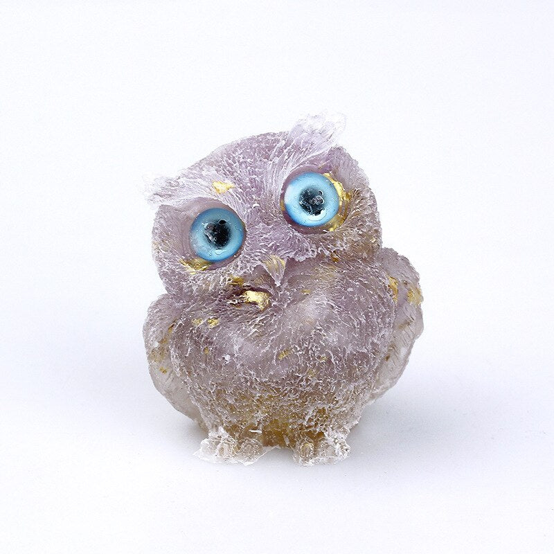 Natural Crystal Owl Figurine  Handcrafted Blue Agate Eyes - Product detail 19