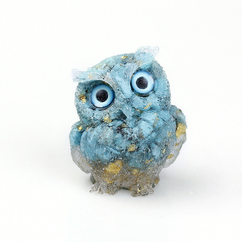 Natural Crystal Owl Figurine  Handcrafted Blue Agate Eyes - Product detail 20