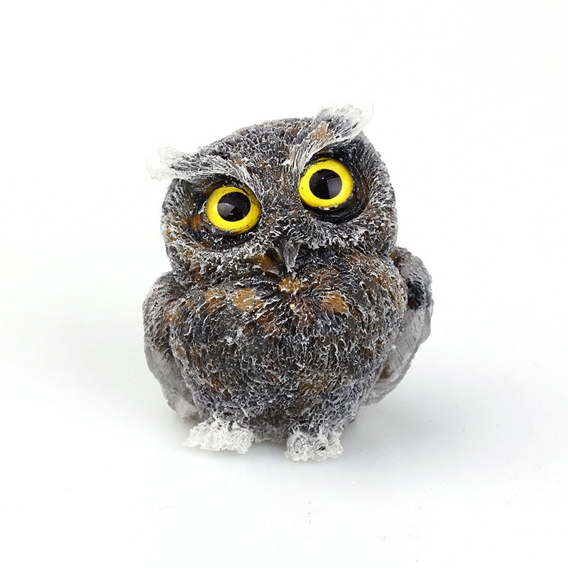Natural Crystal Owl Figurine  Handcrafted Blue Agate Eyes - Product example