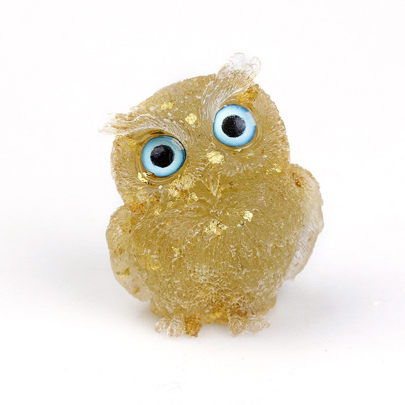Natural Crystal Owl Figurine  Handcrafted Blue Agate Eyes - Product detail 21
