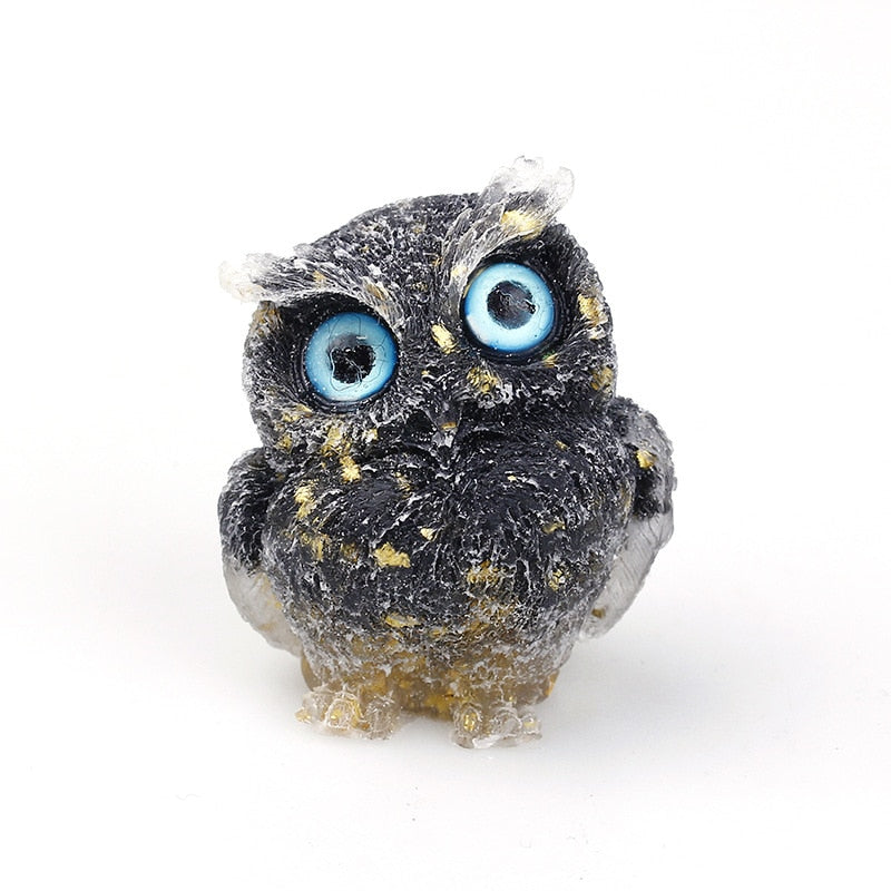 Natural Crystal Owl Figurine  Handcrafted Blue Agate Eyes - Product detail 6