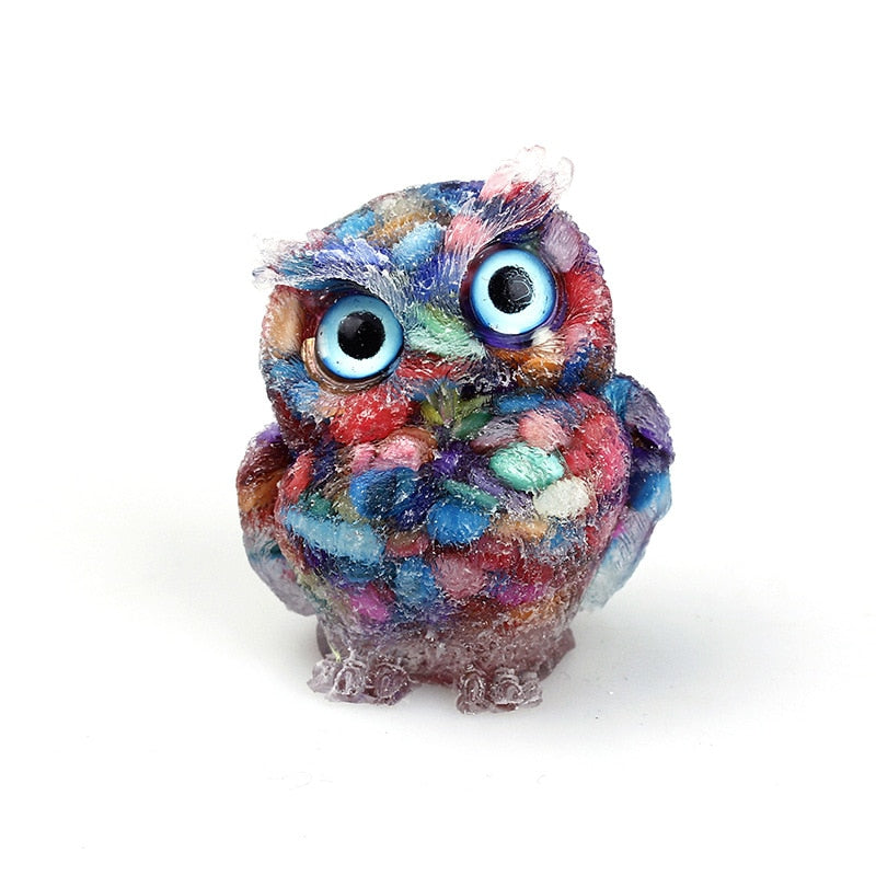 Natural Crystal Owl Figurine  Handcrafted Blue Agate Eyes - Product detail 8