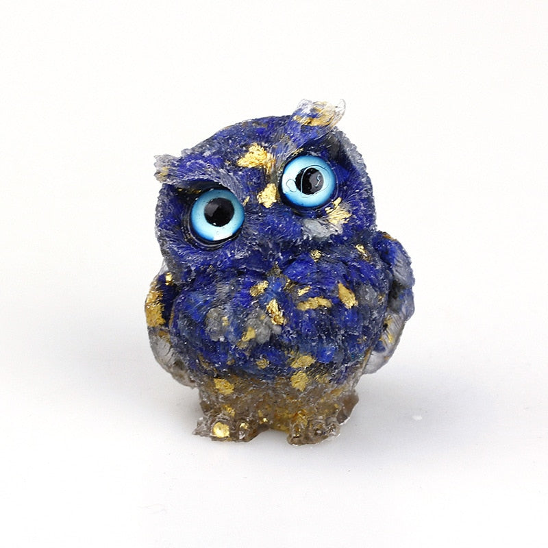Natural Crystal Owl Figurine  Handcrafted Blue Agate Eyes - Product detail 9