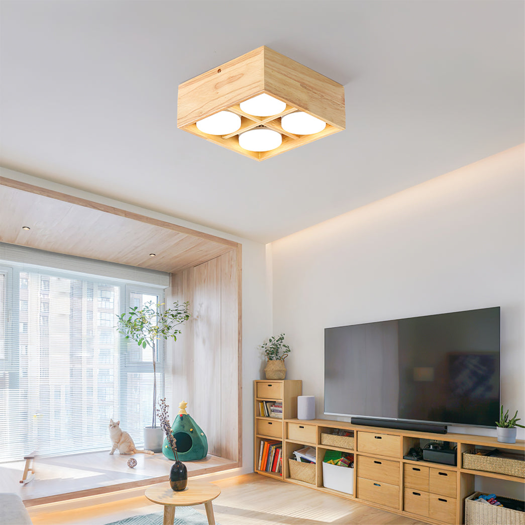 Modern Wood Ceiling Light  Square LED Panel Design - Detailed view