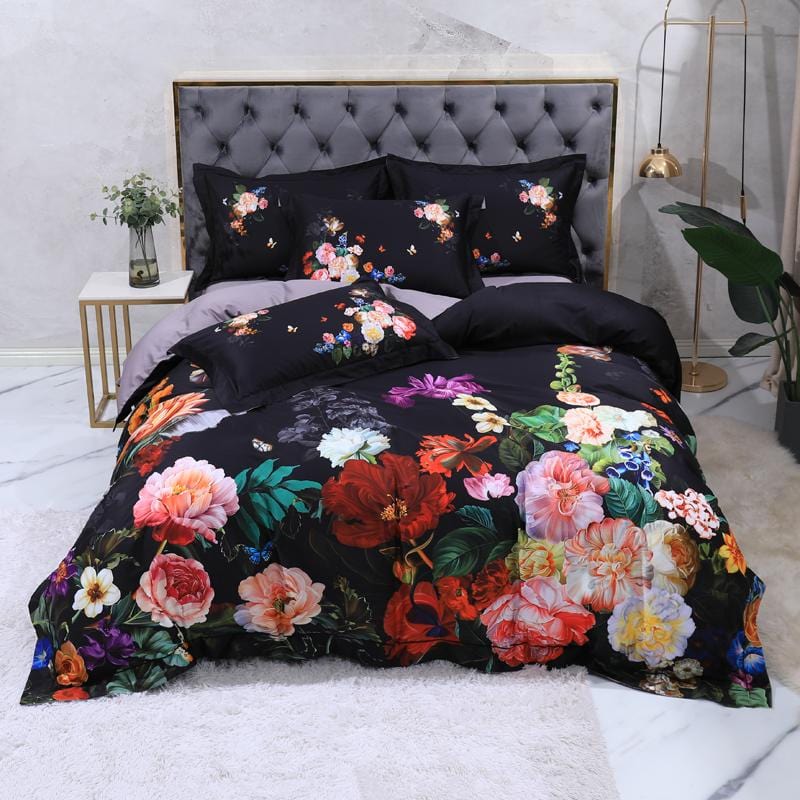 Floral Cotton Bedding Set  Dark Botanical Print With Gold Accents - Product detail 7