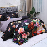 Floral Cotton Bedding Set  Dark Botanical Print With Gold Accents - Product example