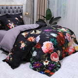 Floral Cotton Bedding Set  Dark Botanical Print With Gold Accents - Detailed view