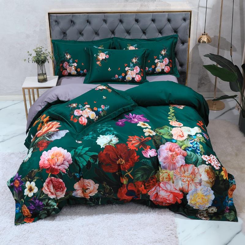 Floral Cotton Duvet Set  Emerald Garden Print Design - Product detail 7
