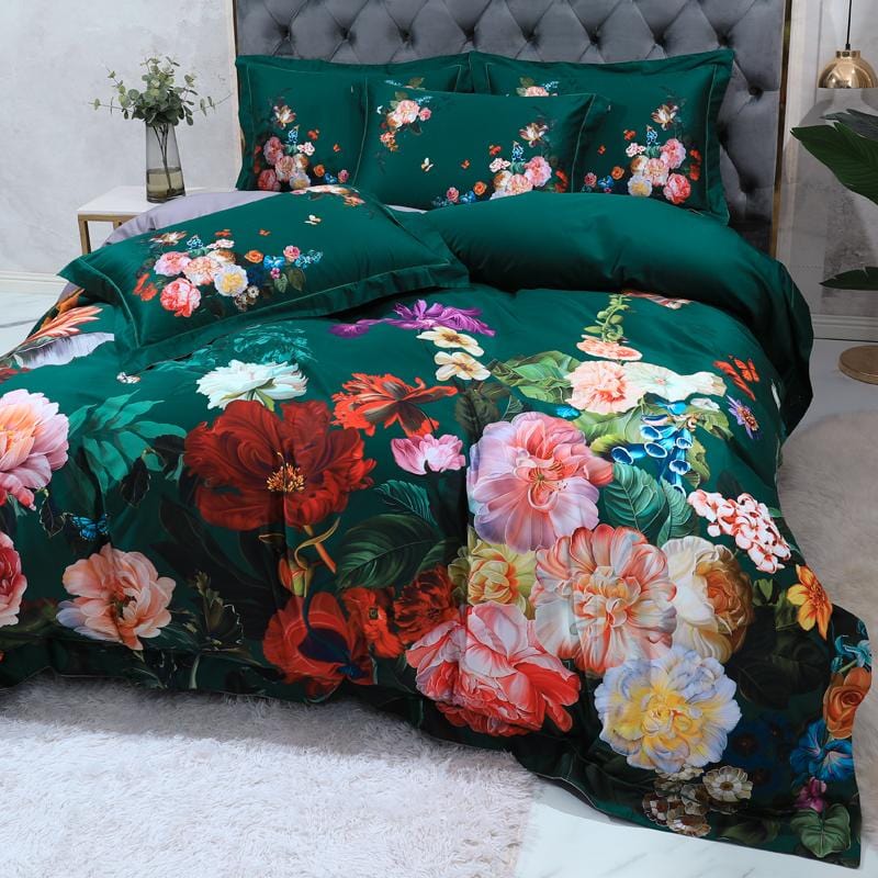 Floral Cotton Duvet Set  Emerald Garden Print Design - Product detail 6