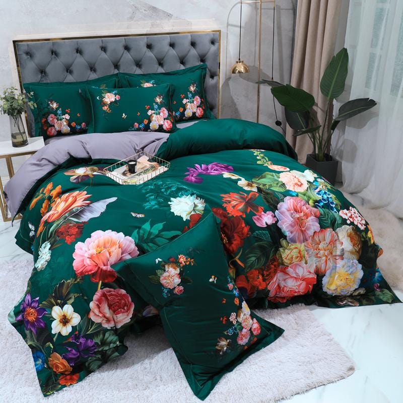 Floral Cotton Duvet Set  Emerald Garden Print Design - Product detail 5