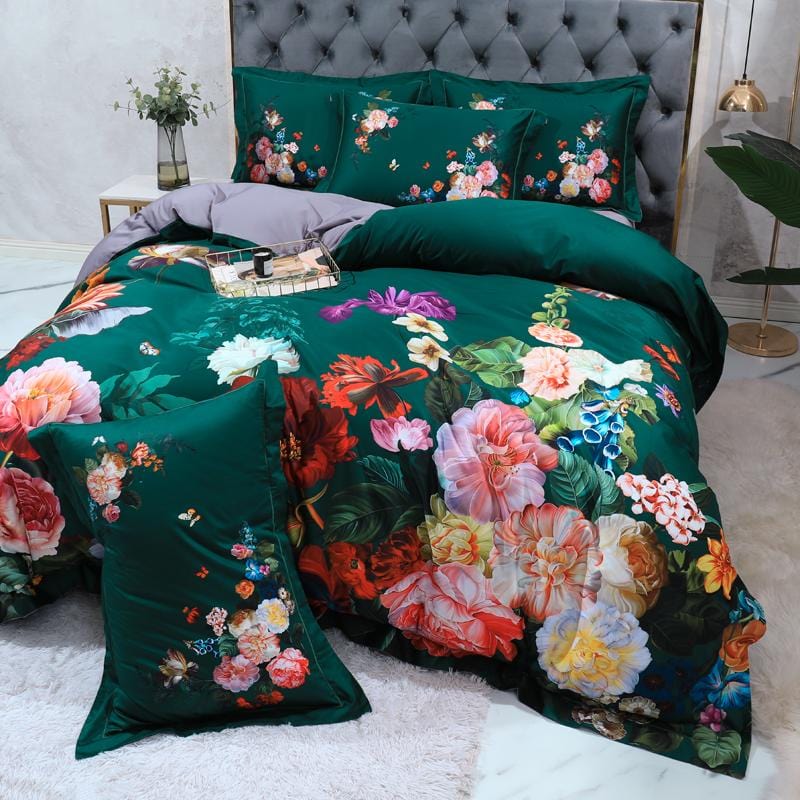Floral Cotton Duvet Set  Emerald Garden Print Design - Product detail 4