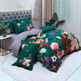 Floral Cotton Duvet Set  Emerald Garden Print Design - Detailed view