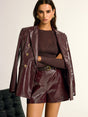 Womens Leather Blazer  Double-Breasted Burgundy Faux Leather - Product showcase