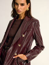 Womens Leather Blazer  Double-Breasted Burgundy Faux Leather - Product detail 5