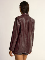 Womens Leather Blazer  Double-Breasted Burgundy Faux Leather - Product detail 6