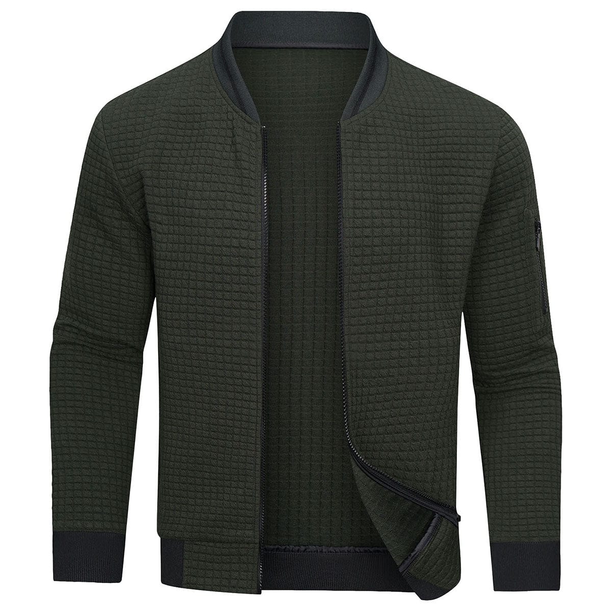 Modern Quilted Bomber Jacket  Textured Knit Design - Product example