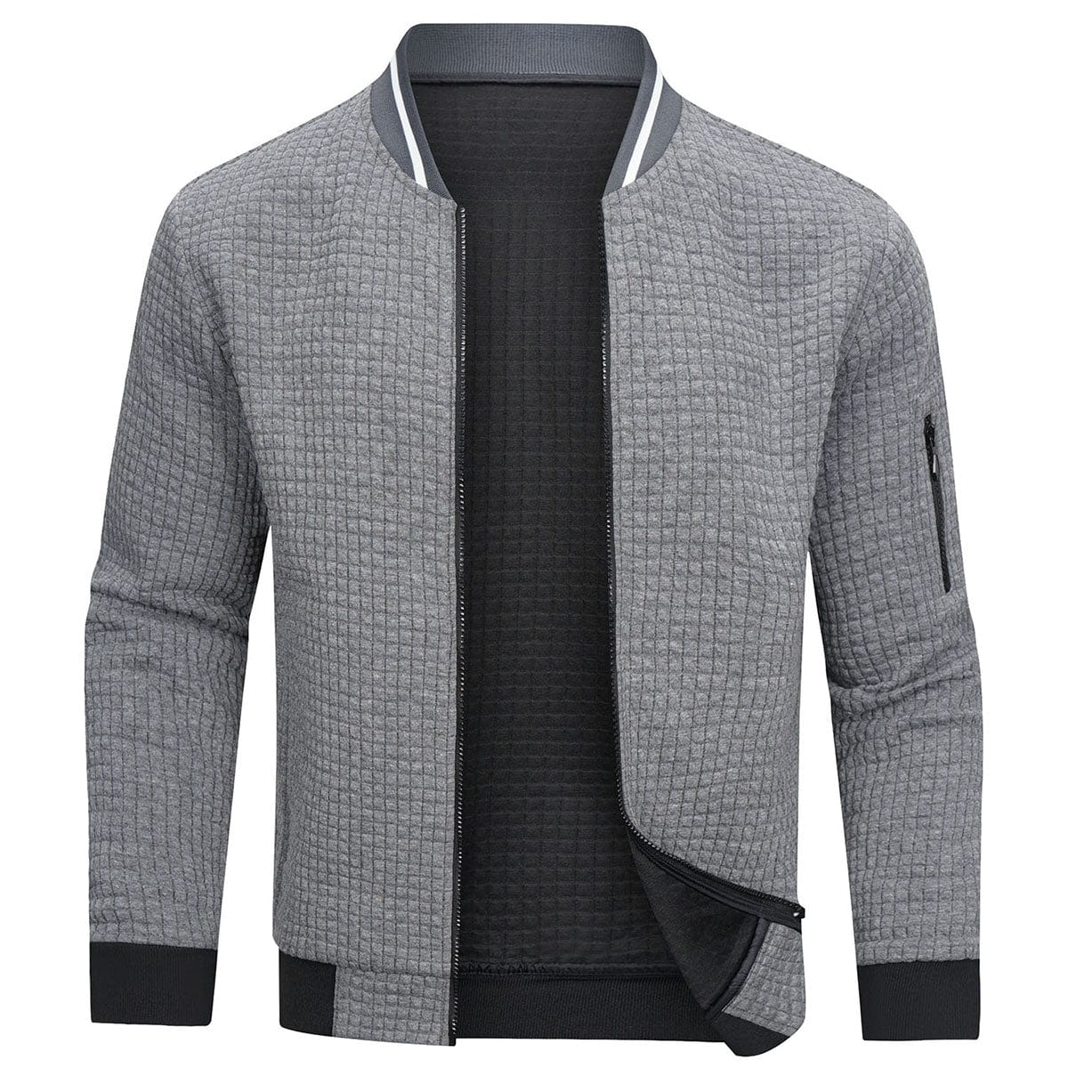 Modern Quilted Bomber Jacket  Textured Knit Design - Product detail 4