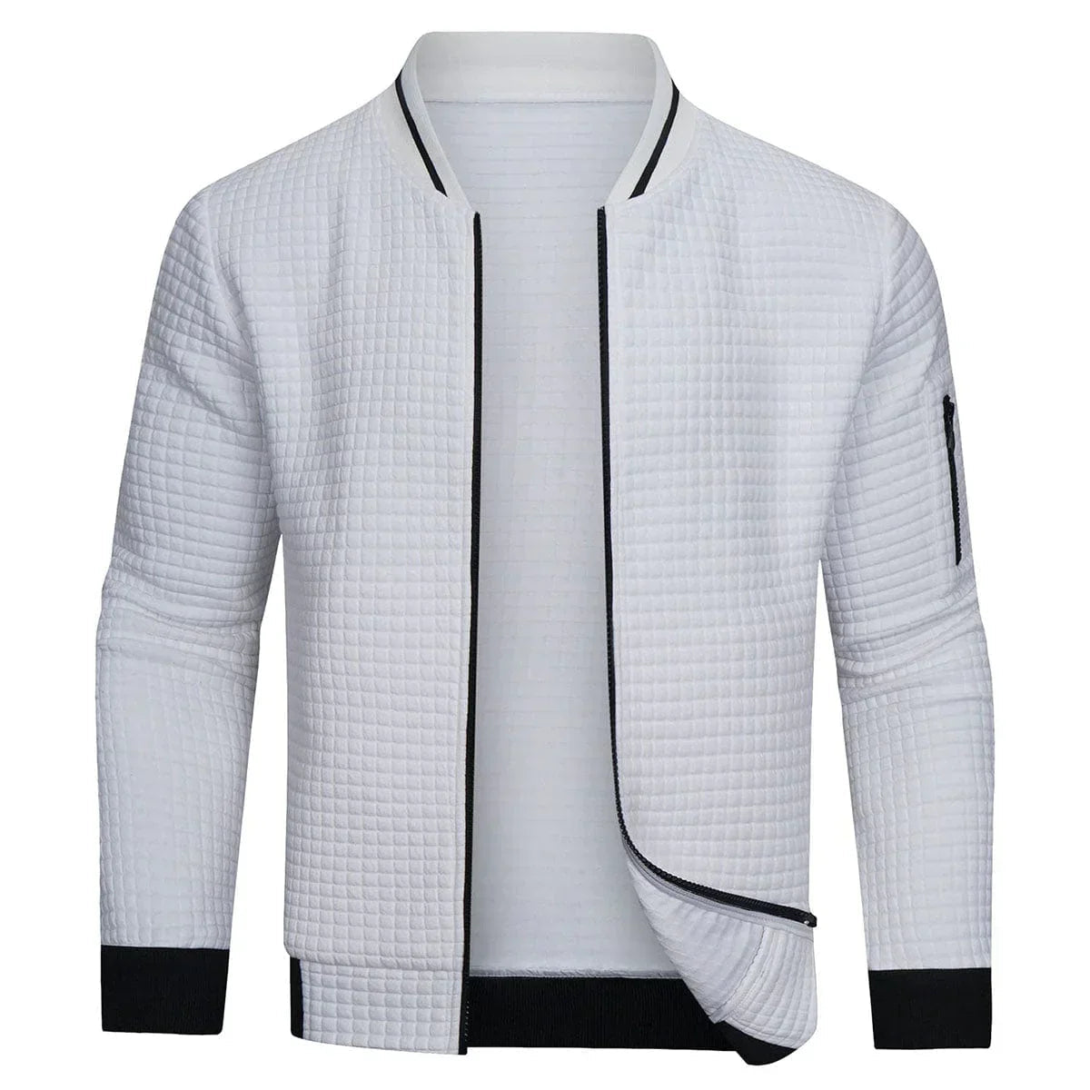 Modern Quilted Bomber Jacket  Textured Knit Design - Product detail 5