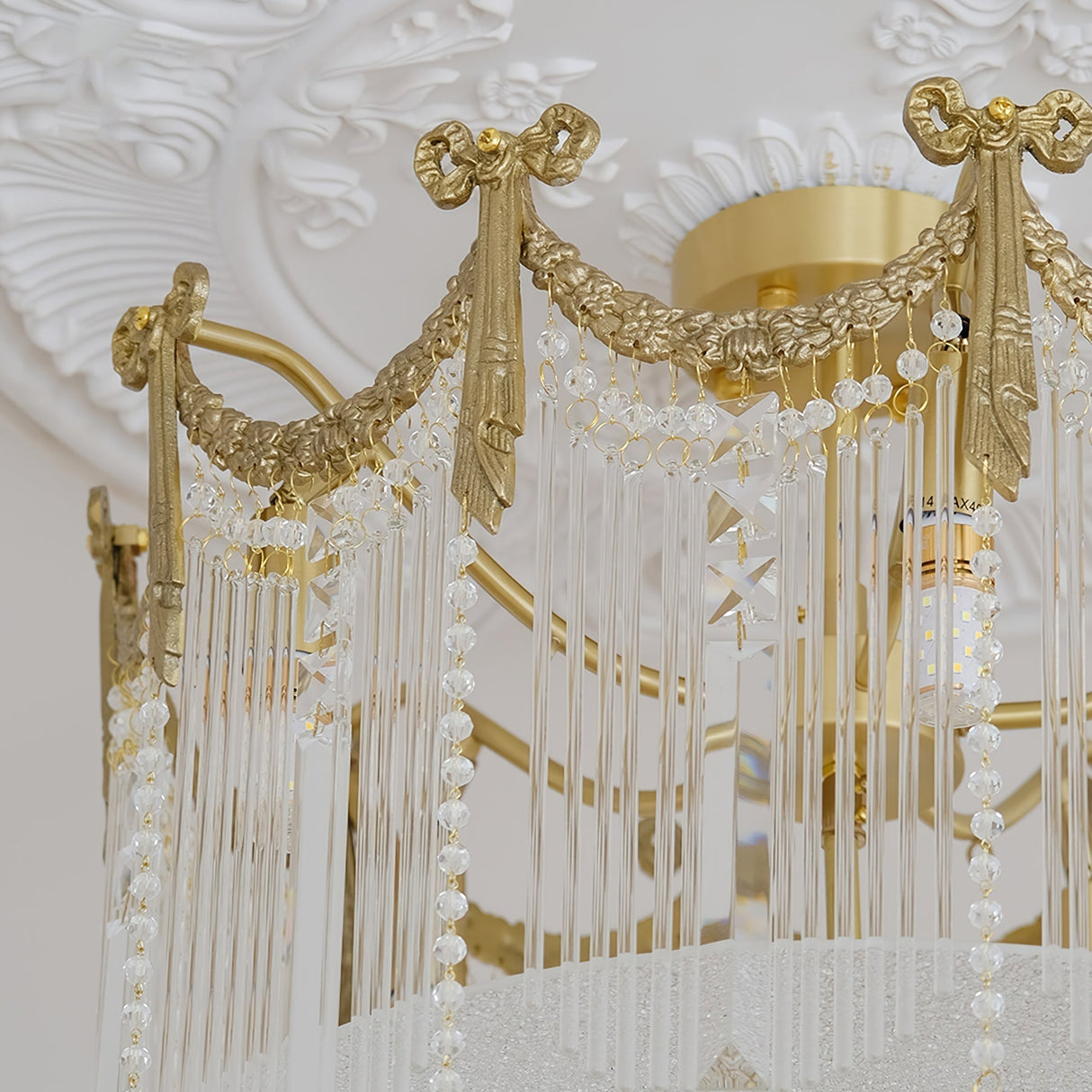 French Crystal Ceiling Light  Brass Crown Design With Water Droplets - Product detail 11