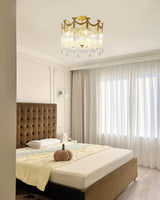 French Crystal Ceiling Light  Brass Crown Design With Water Droplets - Product detail 6