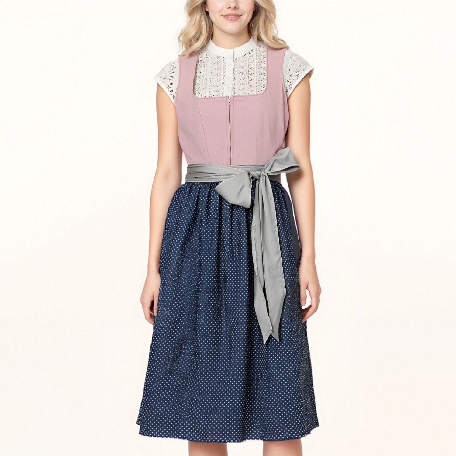 Traditional Dirndl Dress  Pink Vintage Style With Lace Detail - Product showcase