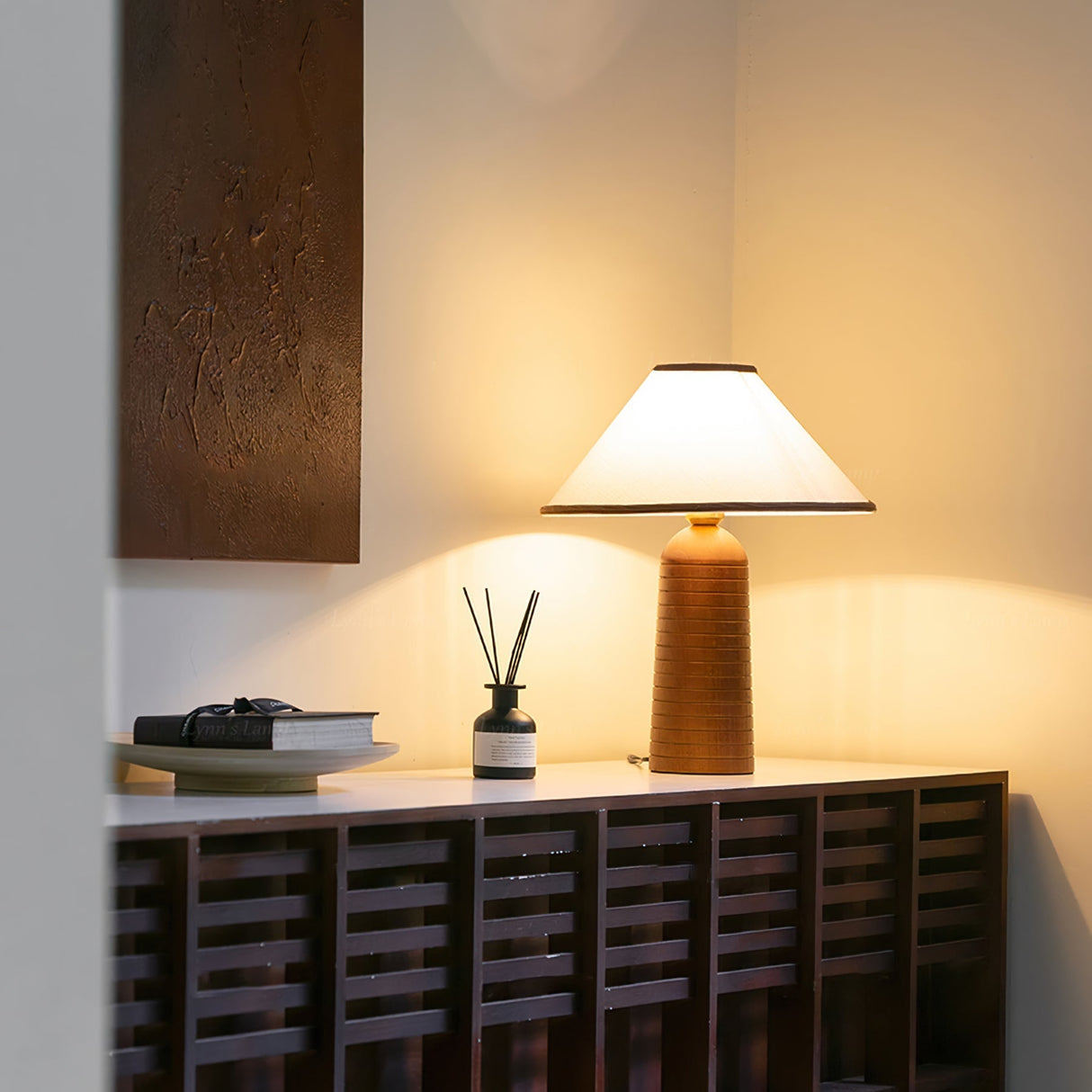 Retro Table Lamp  Solid Wood Base With White Shade - Product example
