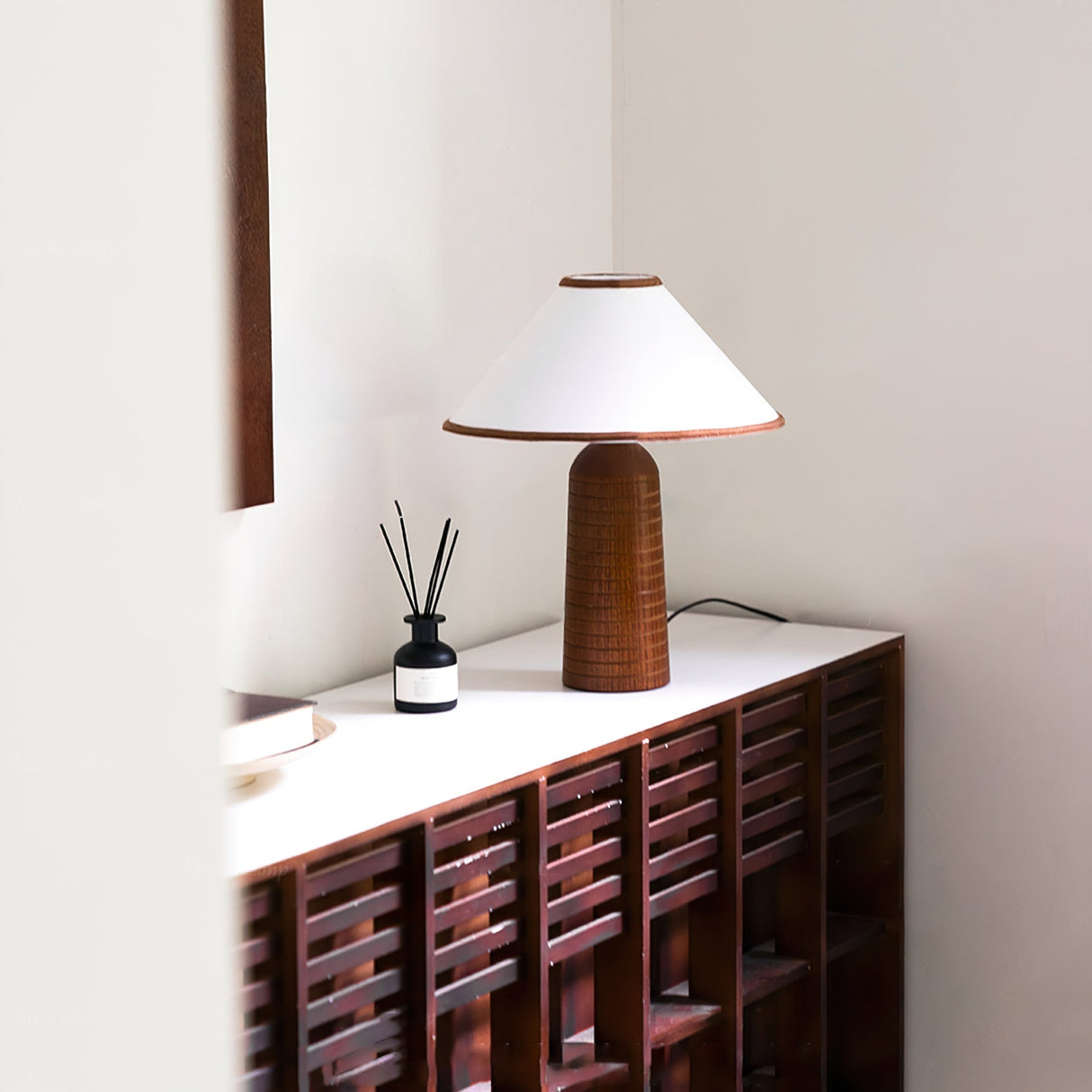 Retro Table Lamp  Solid Wood Base With White Shade - Product detail 9